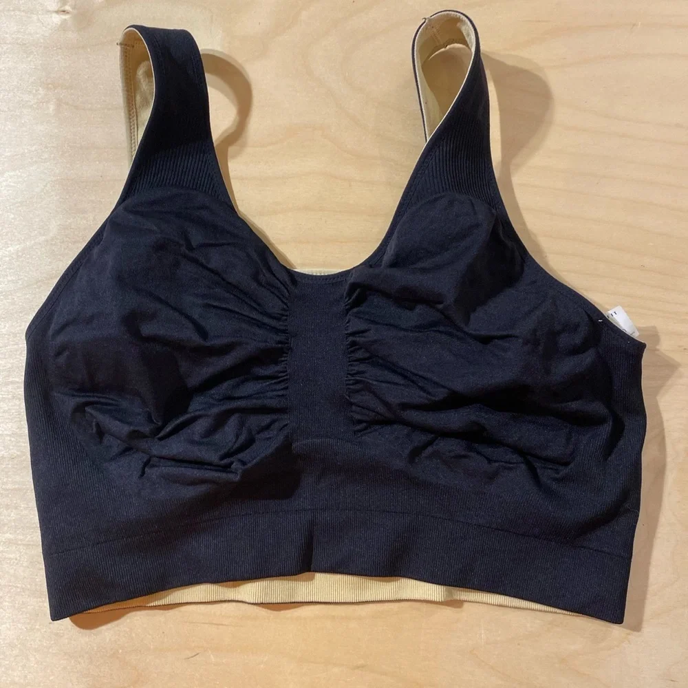 Under Outfit Black and Beige Ribbed Reversible Sports Bra 3XL (OO)